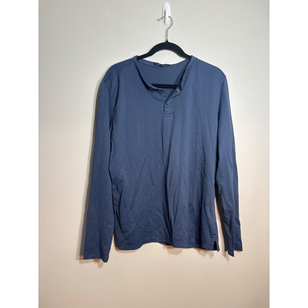 Robert Barakett Mens Blue Micro Textured Long Sleeve Henley Shirt XL